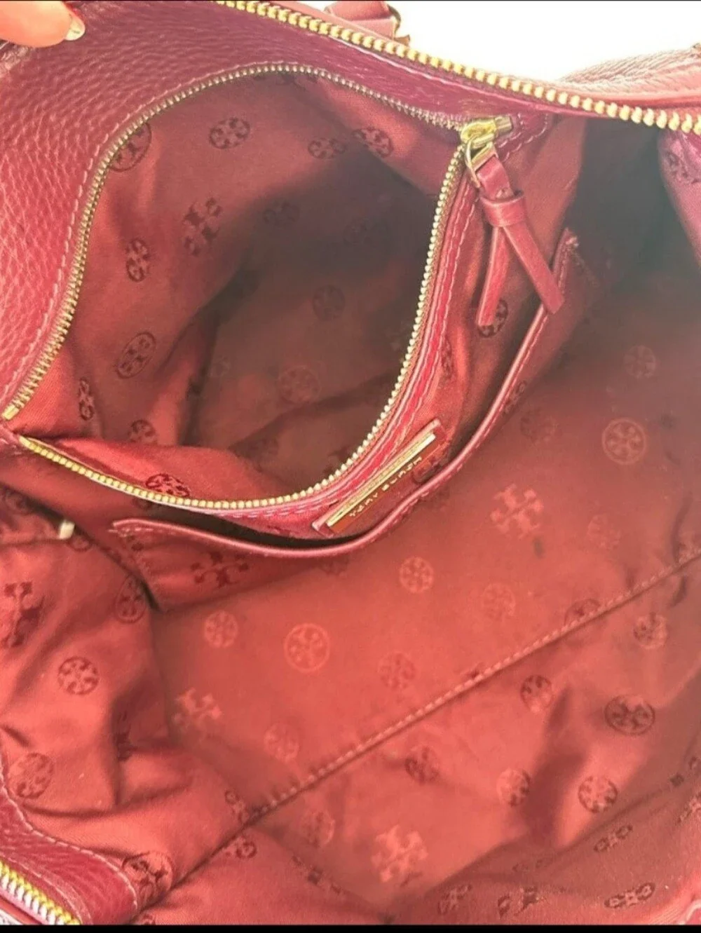 Tory Burch Britten Double Zip Doctor's Bag Burgundy Leather